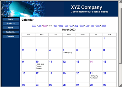 calendar for web site